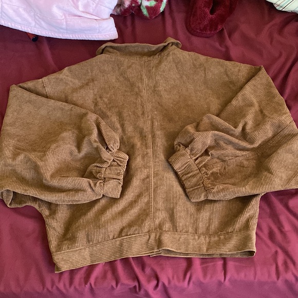 Vintage style brown corduroy style varsity bomber jacket off shoulder jacket - Picture 4 of 4